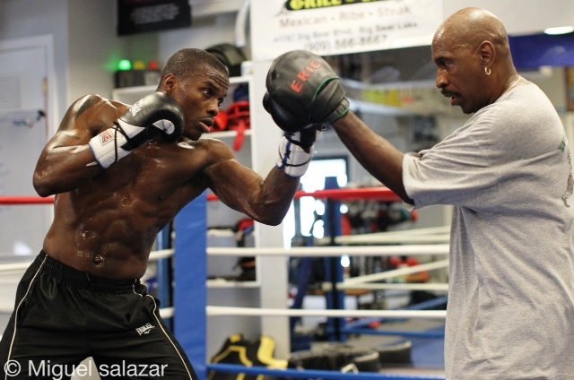 Peter "Kid Chocolate" Quillin and his head trainer, Eric Brown.