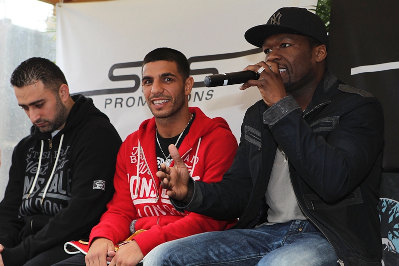(L-R) Trainer Belol Hussein, Billy Dib and 50 Cent