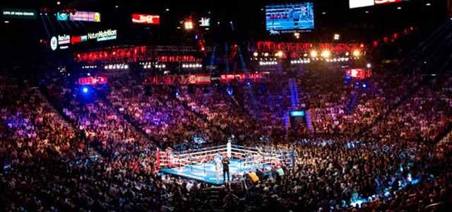 Wide shof of boxing ring and fans in Las Vegas