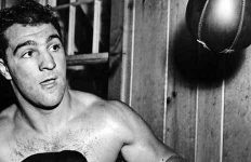 Rocky Marciano with speed bag