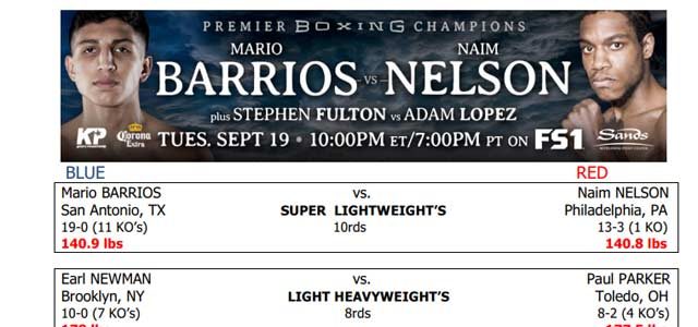 Bout Sheet: Barrios vs Nelson