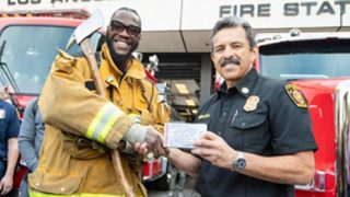 Deontay Wilder visits with LA Firefighter